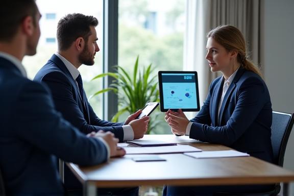 Consultant en stratégie RH présentant un plan de conformité à une PME du secteur éducatif.
